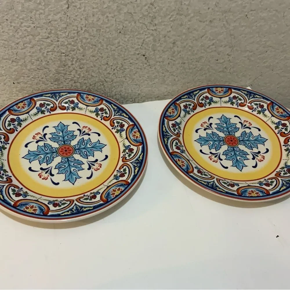 Euro Ceramica Zanzibar Ceramic 8.75” Salad Plate Set of 2 Multicolor G26